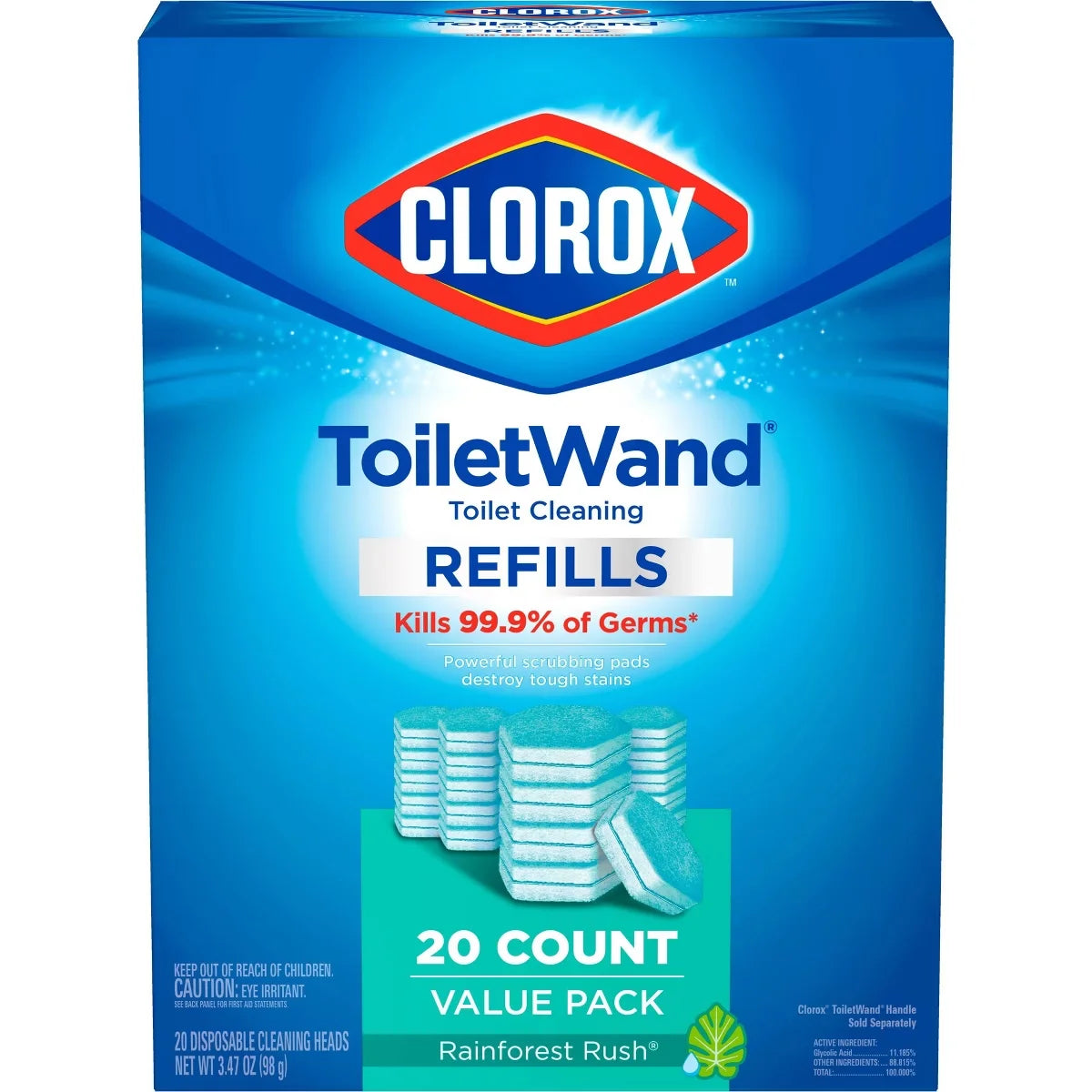 Clorox ToiletWand Disinfecting Refills Disposable Wand Heads - Rainforest Rush - 20ct