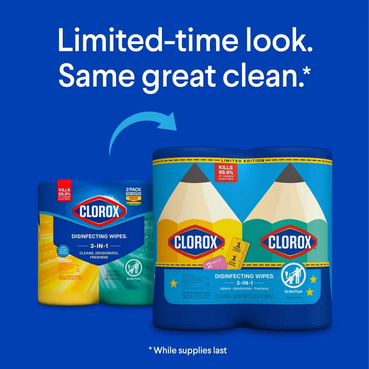 Clorox Fresh Scent and Crisp Lemon Limited Edition Back to School Variety Pack Disinfecting Cleaning Wipes - 150ct/2pk