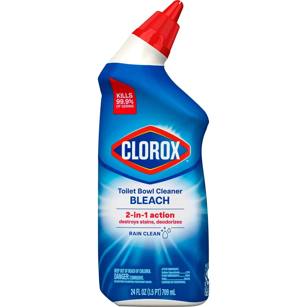 Clorox Bleach Toilet Bowl Cleaner Gel - Rain Clean - 24 fl oz: Dye-Free, Phosphorus-Free, Phthalate-Free, Liquid Gel