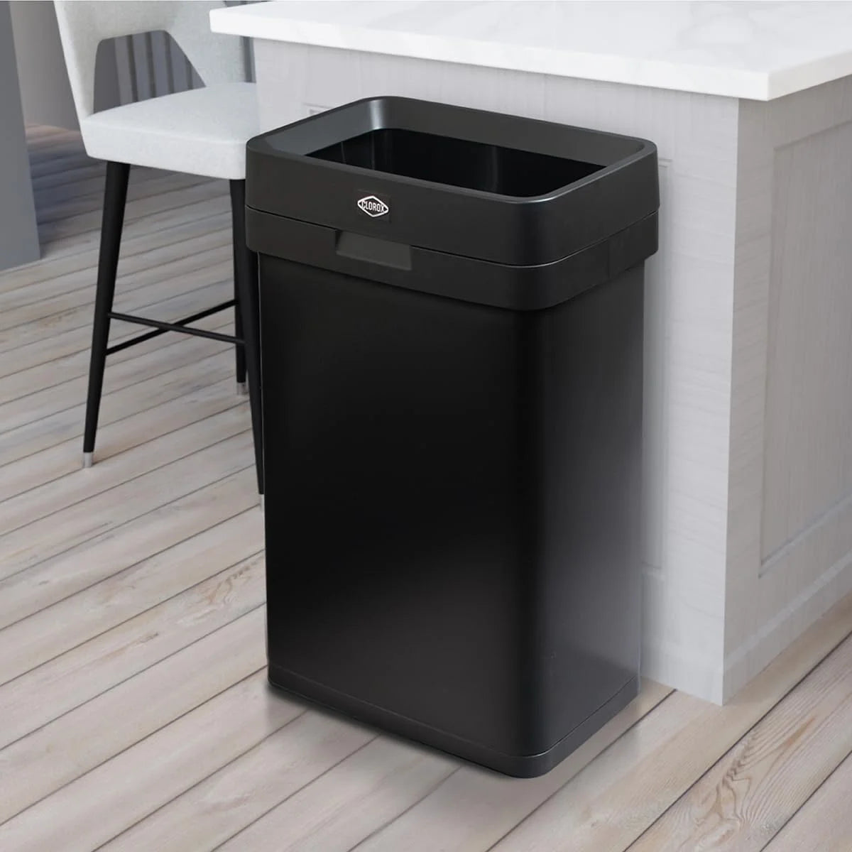 Clorox Trash Can, 13 Gallon Stainless Steel Slim Open Top Garbage Bin, Black