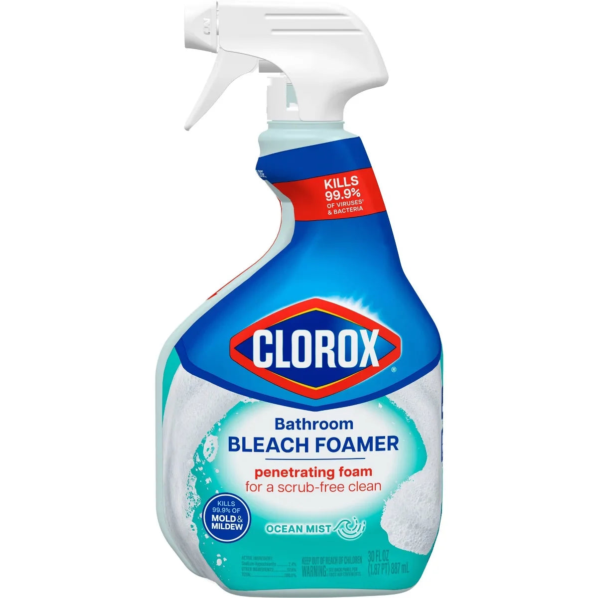 Clorox Ocean Mist Bathroom Foamer with Bleach Cleaning Spray - 30 fl oz: Phosphorus-Free, Liquid Cleaners, Multi-Surface