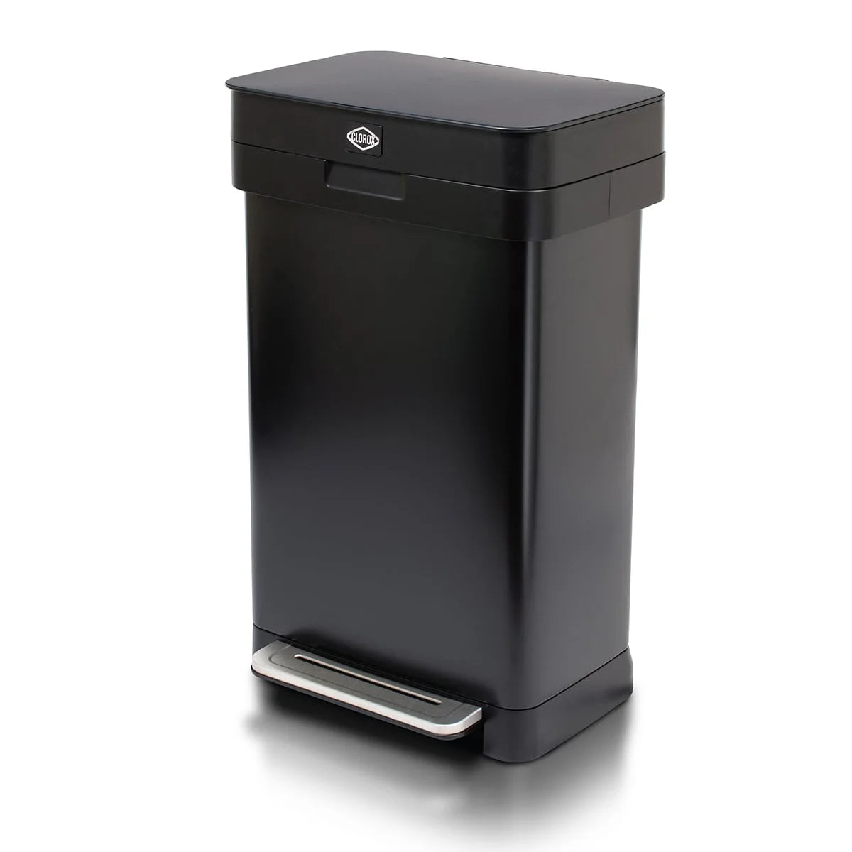 Clorox Trash Can, 13 Gallon Stainless Steel Garbage Bin with Wide Step, Black