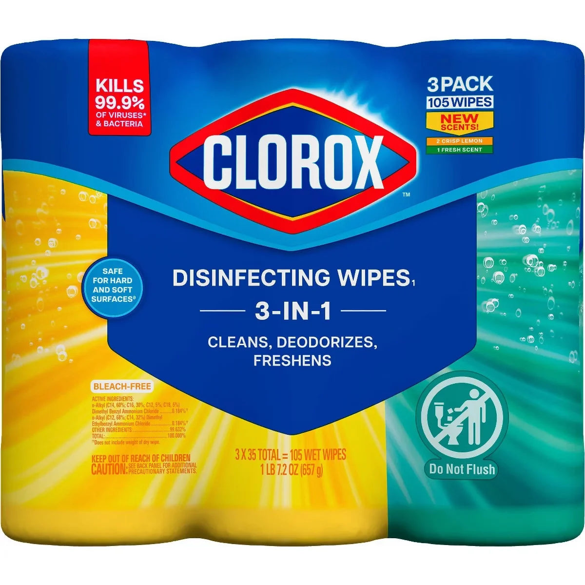 Clorox Lemon & Fresh Bleach Free Disinfecting Wipes Value Pack - 105ct/3pk