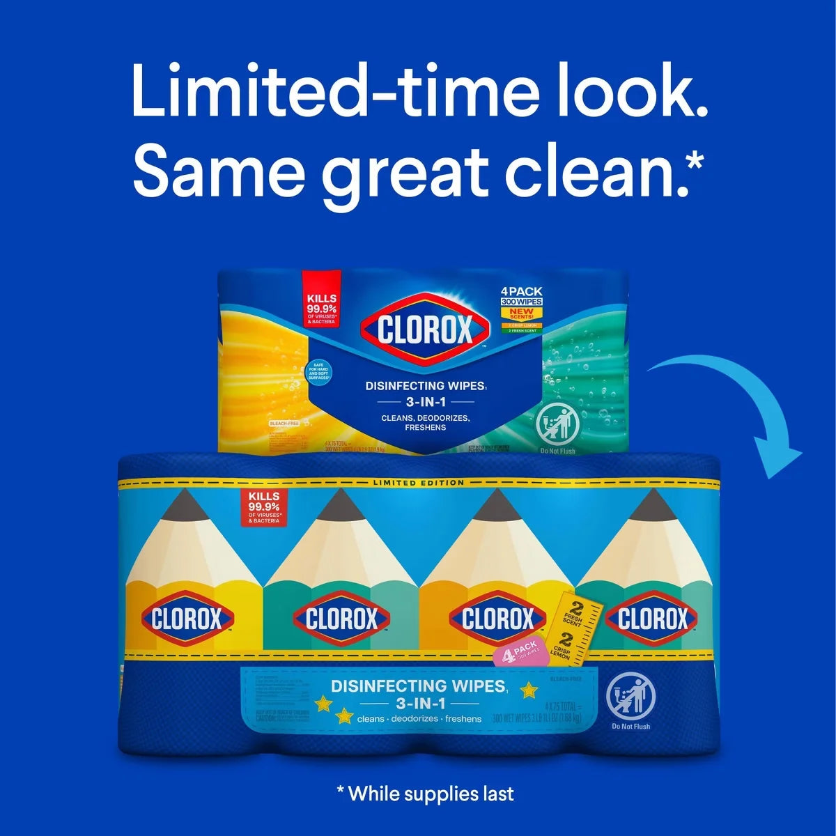Clorox Fresh Scent and Crisp Lemon Limited Edition Back to School Variety Pack Disinfecting Cleaning Wipes - 300ct/4pk