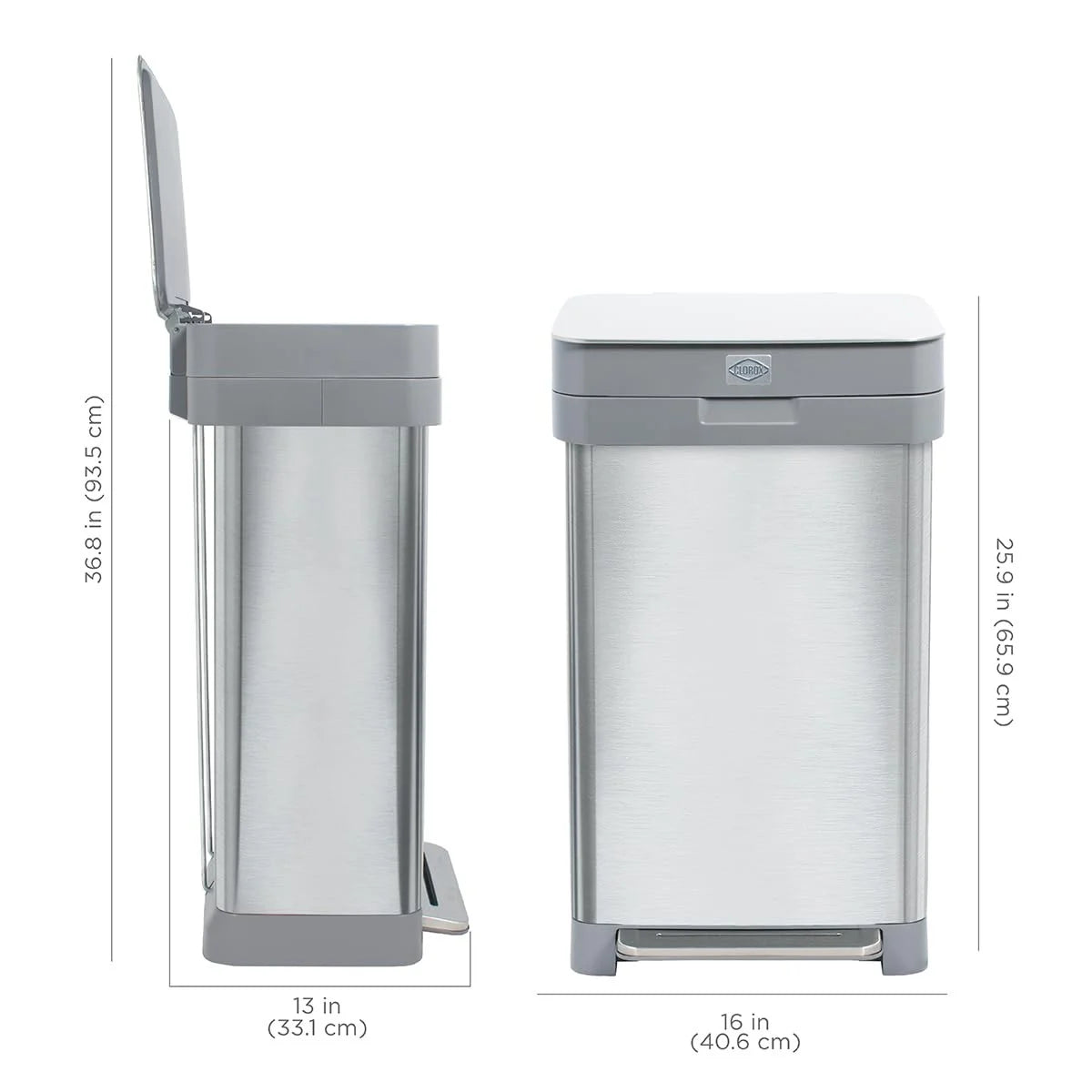 Clorox Trash Can, 13 Gallon Stainless Steel Garbage Bin with Wide Step, Silver