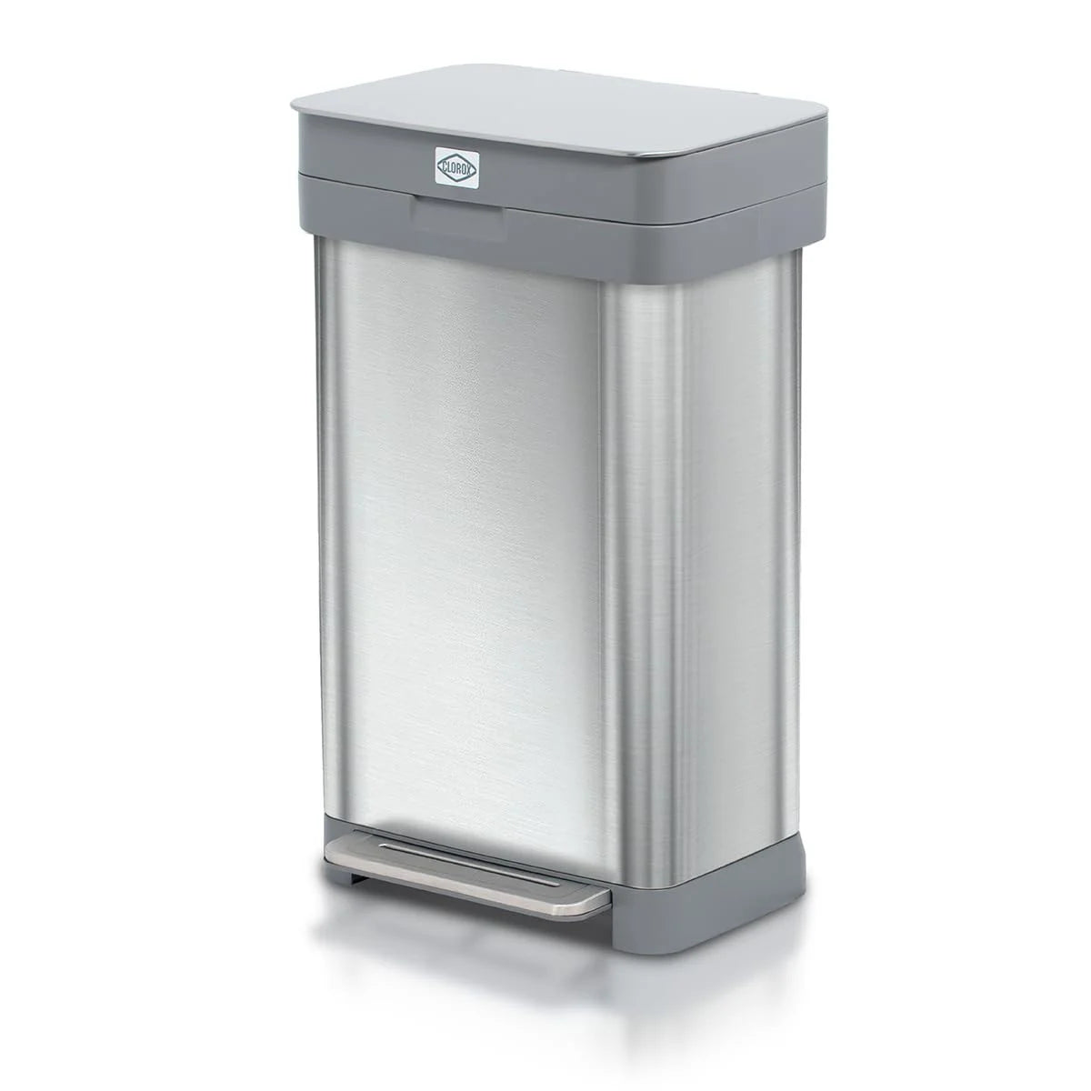 Clorox Trash Can, 13 Gallon Stainless Steel Garbage Bin with Wide Step, Silver