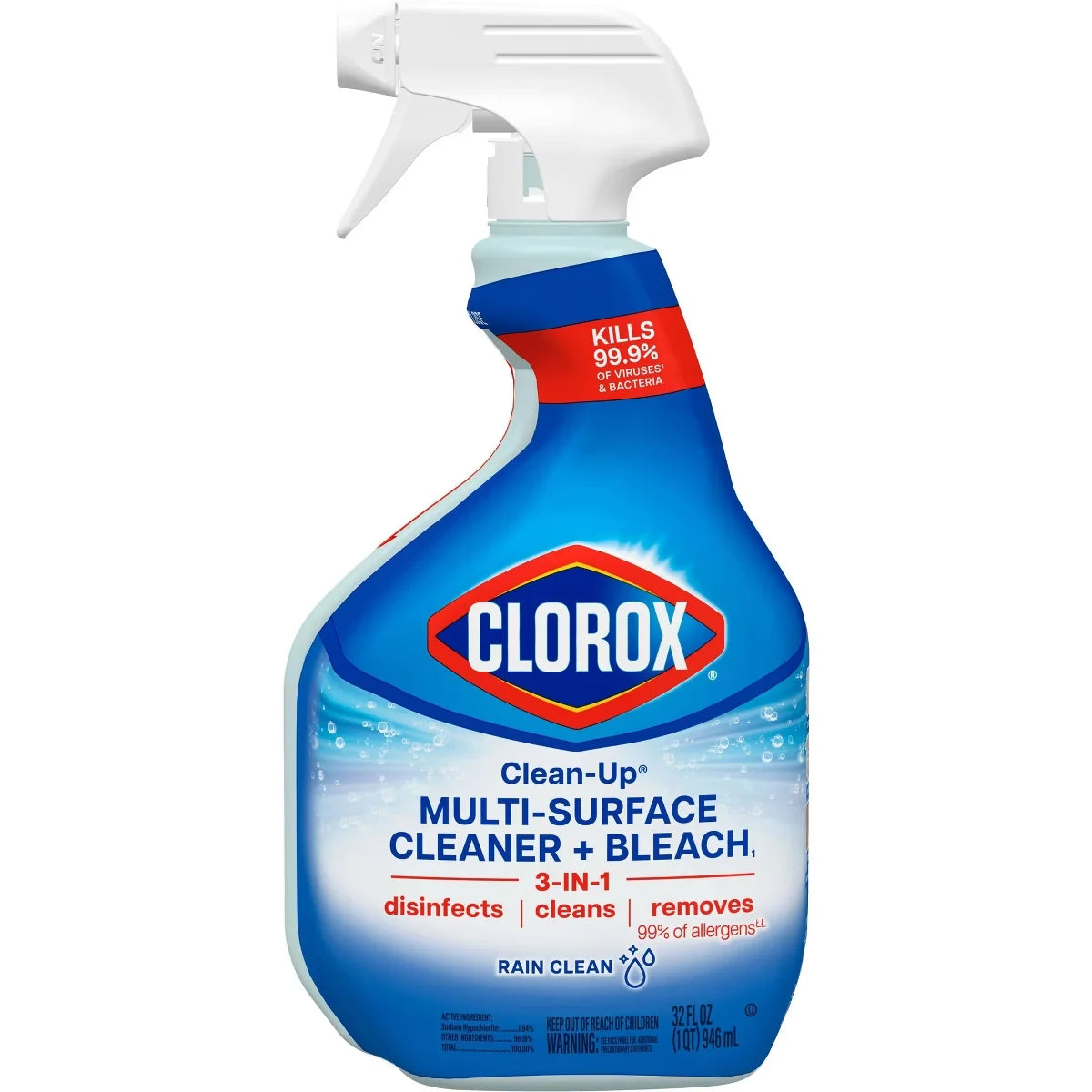 Clorox Clean-Up All Purpose Multi-Surface Cleaner with Bleach Spray Bottle - Rain Clean - 32 fl oz: Phosphorus-Free, Multi-Surface