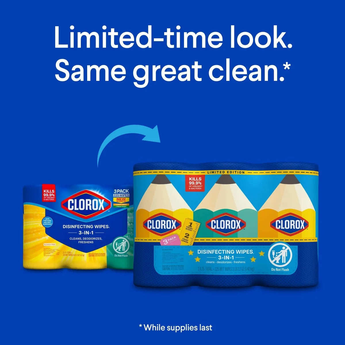 Clorox Fresh Scent and Crisp Lemon Limited Edition Back to School Variety Pack Disinfecting Cleaning Wipes - 225ct/3pk
