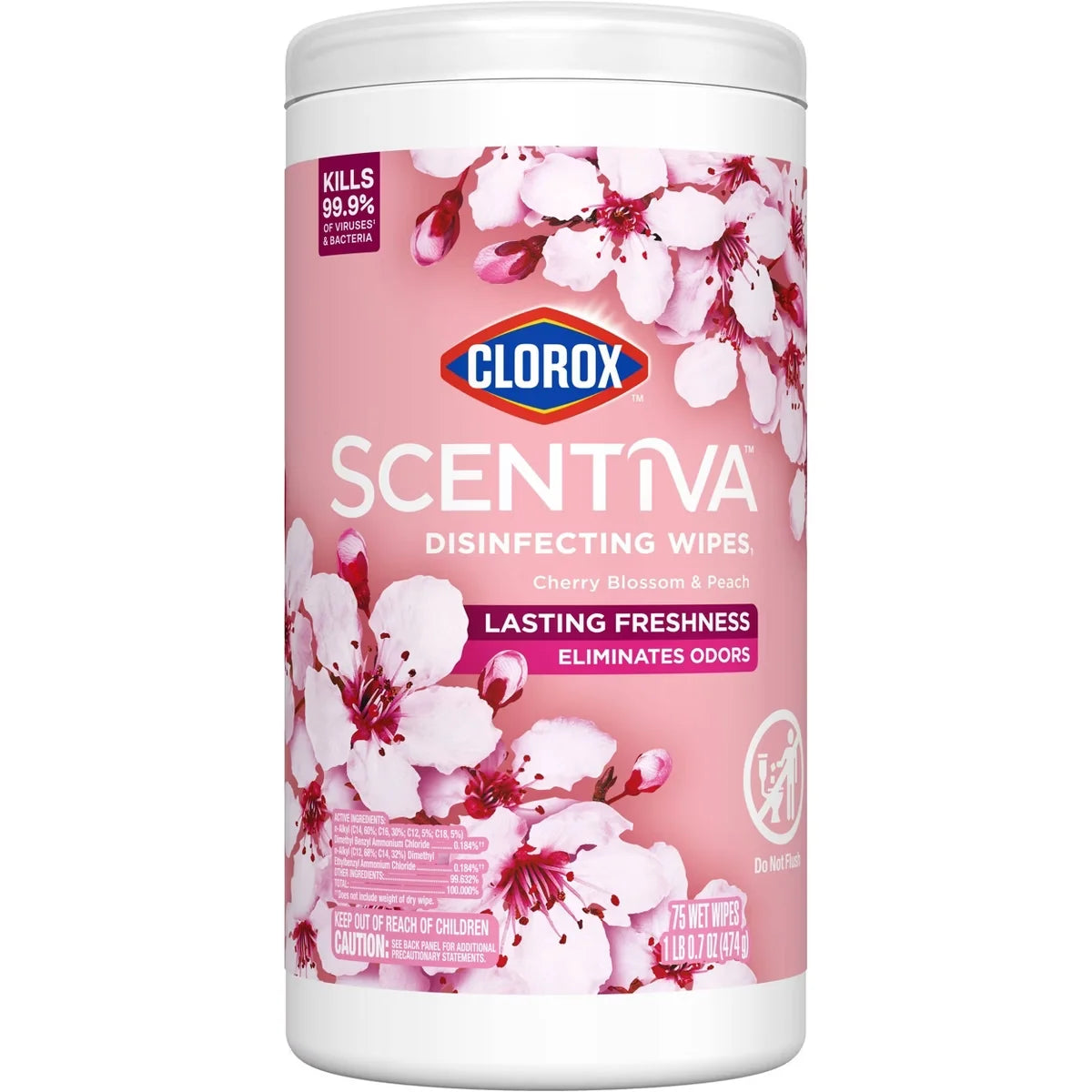 Clorox Scentiva Disinfectant Wipes - Cherry Blossom & Peach - 75ct