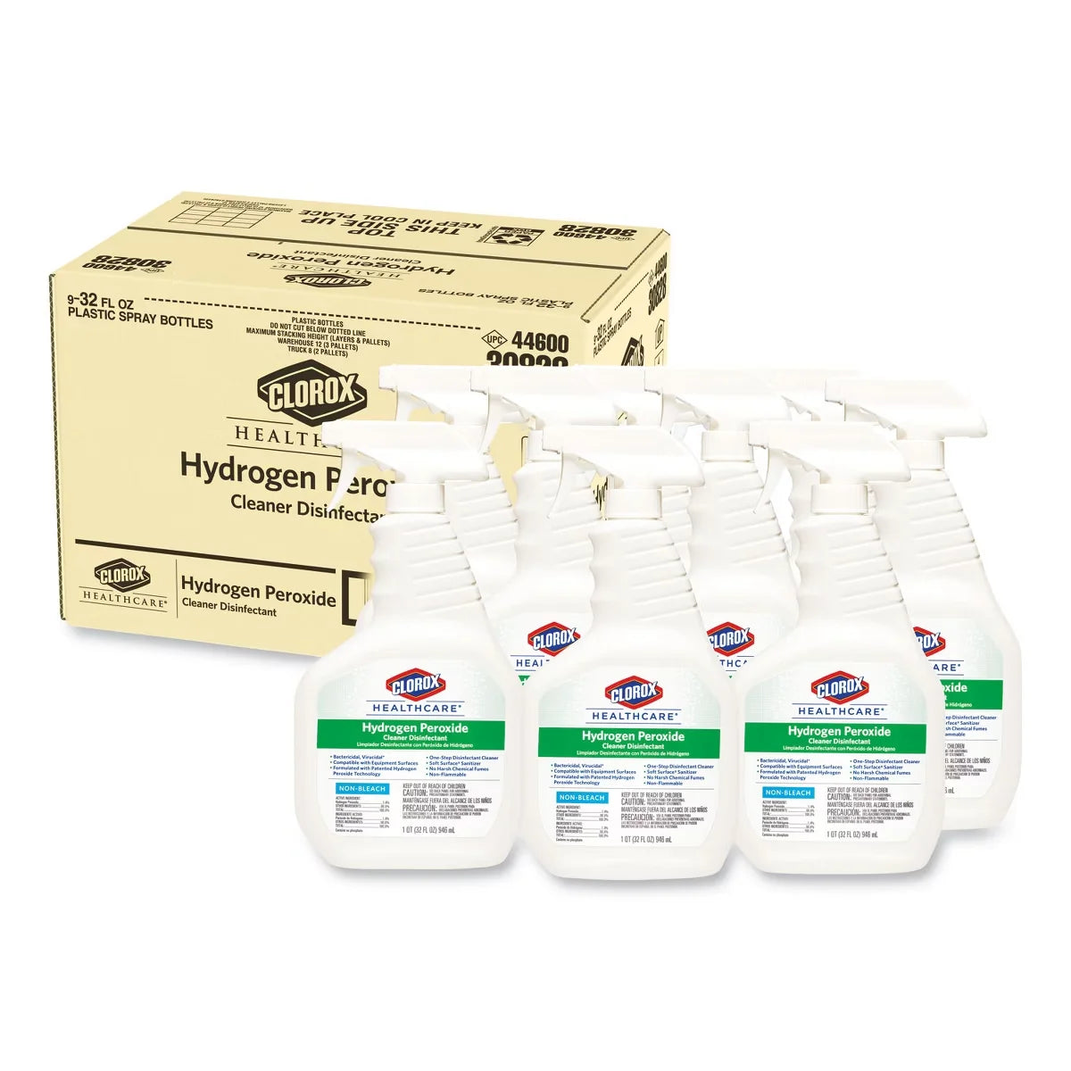 Clorox Healthcare Hydrogen-Peroxide Cleaner/Disinfectant, 32 oz Spray Bottle, 9/Carton